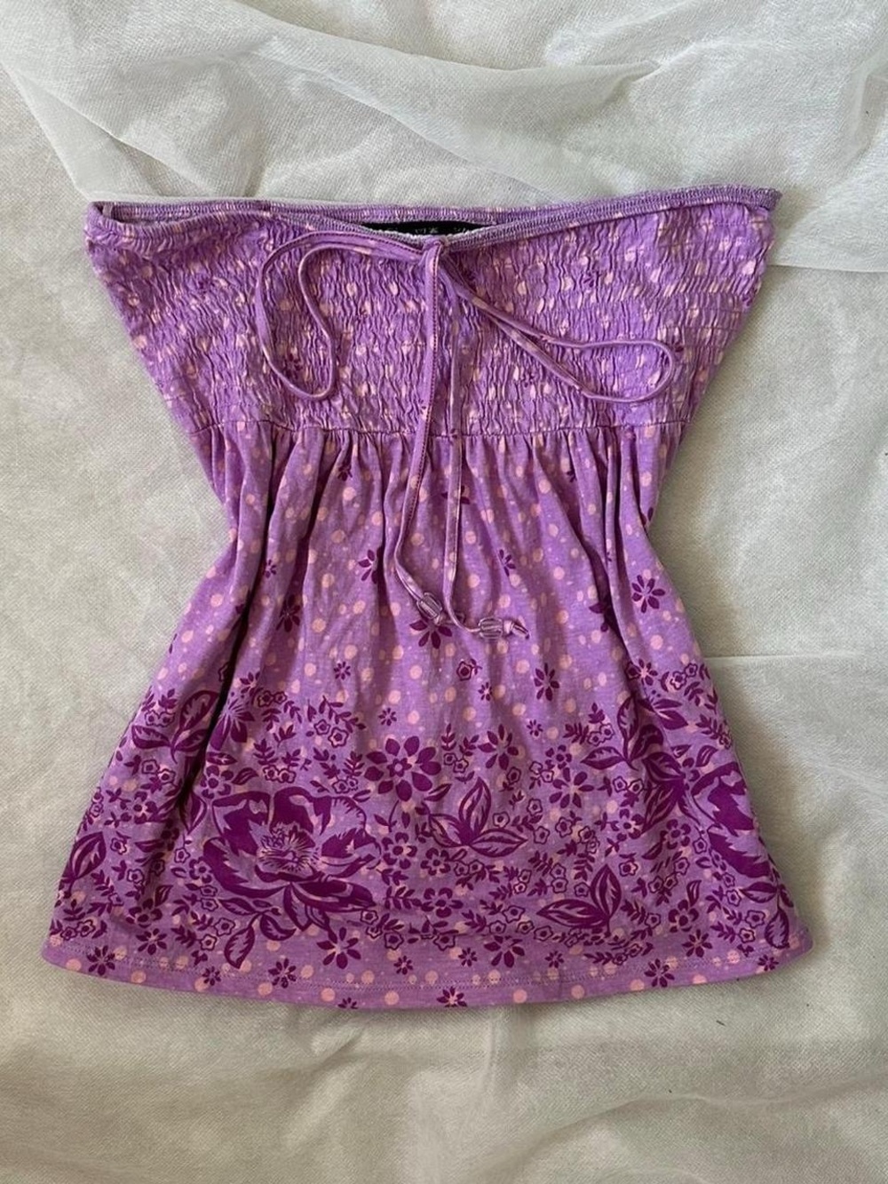 Y2K Women’s Floral Strapless Smocked Purple Tube Top